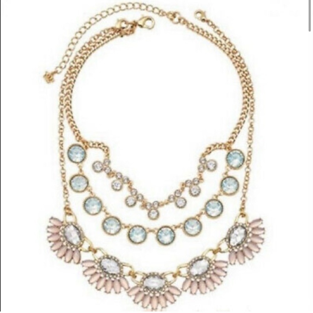 Premier Designs Gold Necklace with Pink and Blue Accents